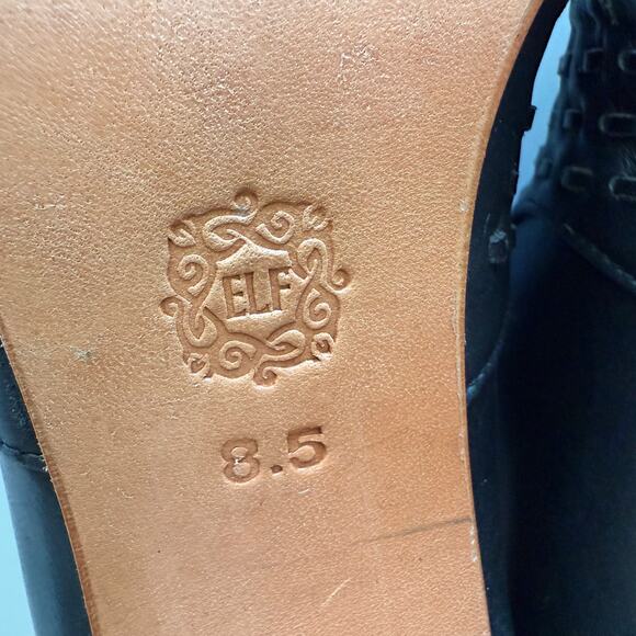 ELF Woven Leather Back Zip Stacked Wooden Heel Black Ankle Booties Shoes 8.5 - Picture 8 of 8